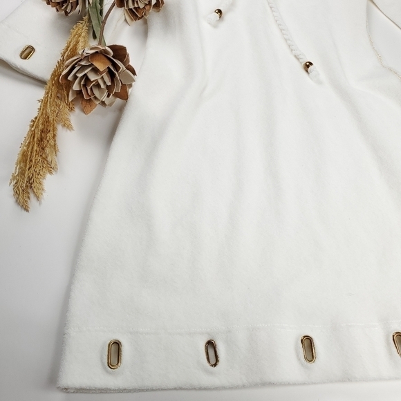 Boston Proper White Fleece Dress Gold Eyelets XXS - Picture 12 of 15